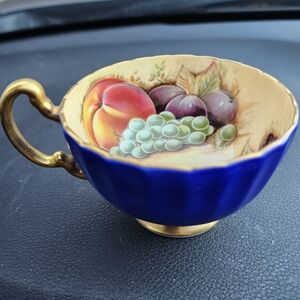 Vintage Aynsley Tea Cup Bone China Orchard Design in Cobalt Blue 1970s